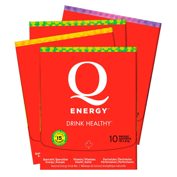 Q Energy Drink Healthy Wildberry 10 Servings, Orange 10 Servings, Lemon Lime 20 Servings 